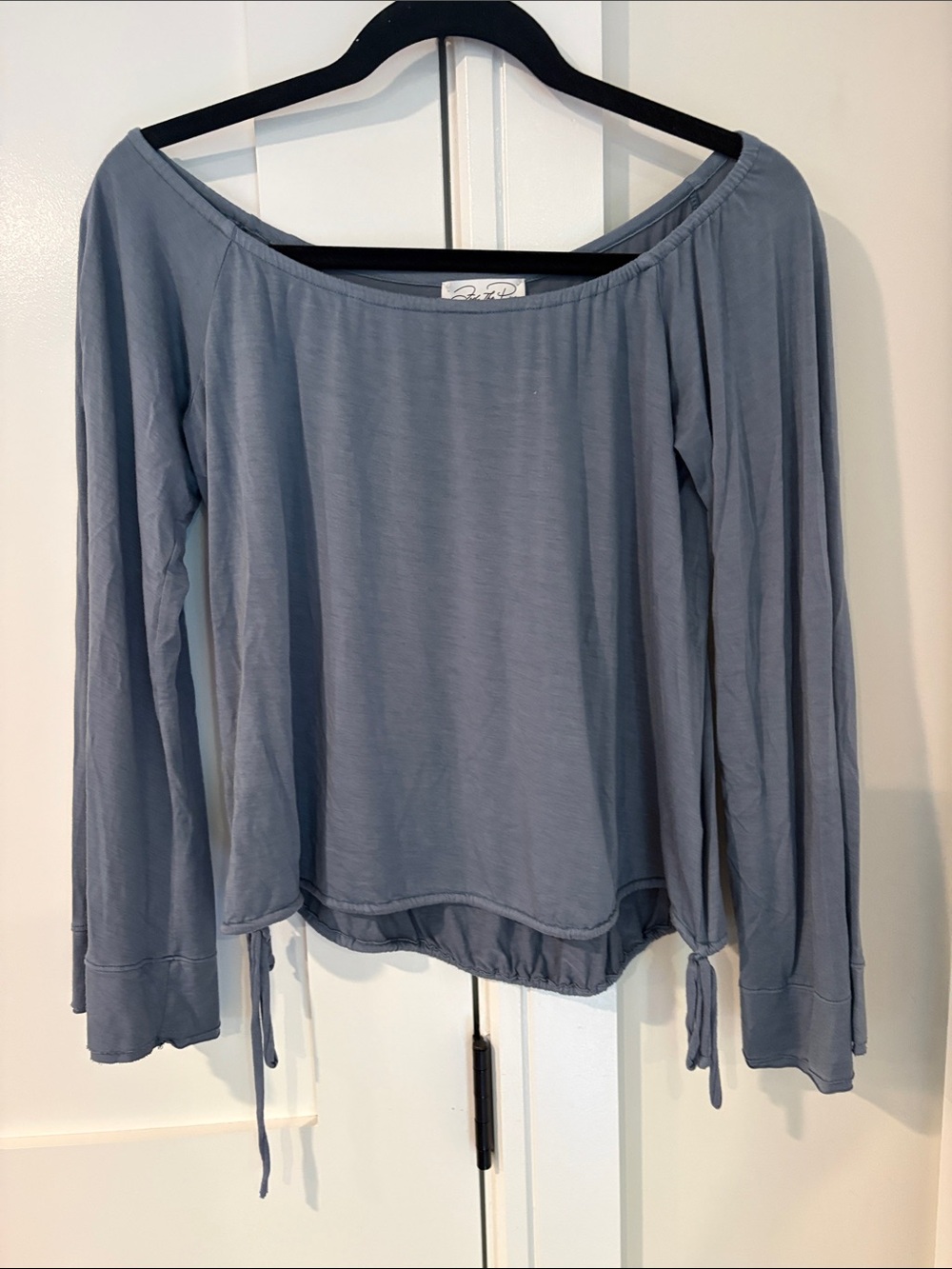 Feel the Piece Relaxed Off-Shoulder Long Sleeve Top - Slate Blue Size XS-S